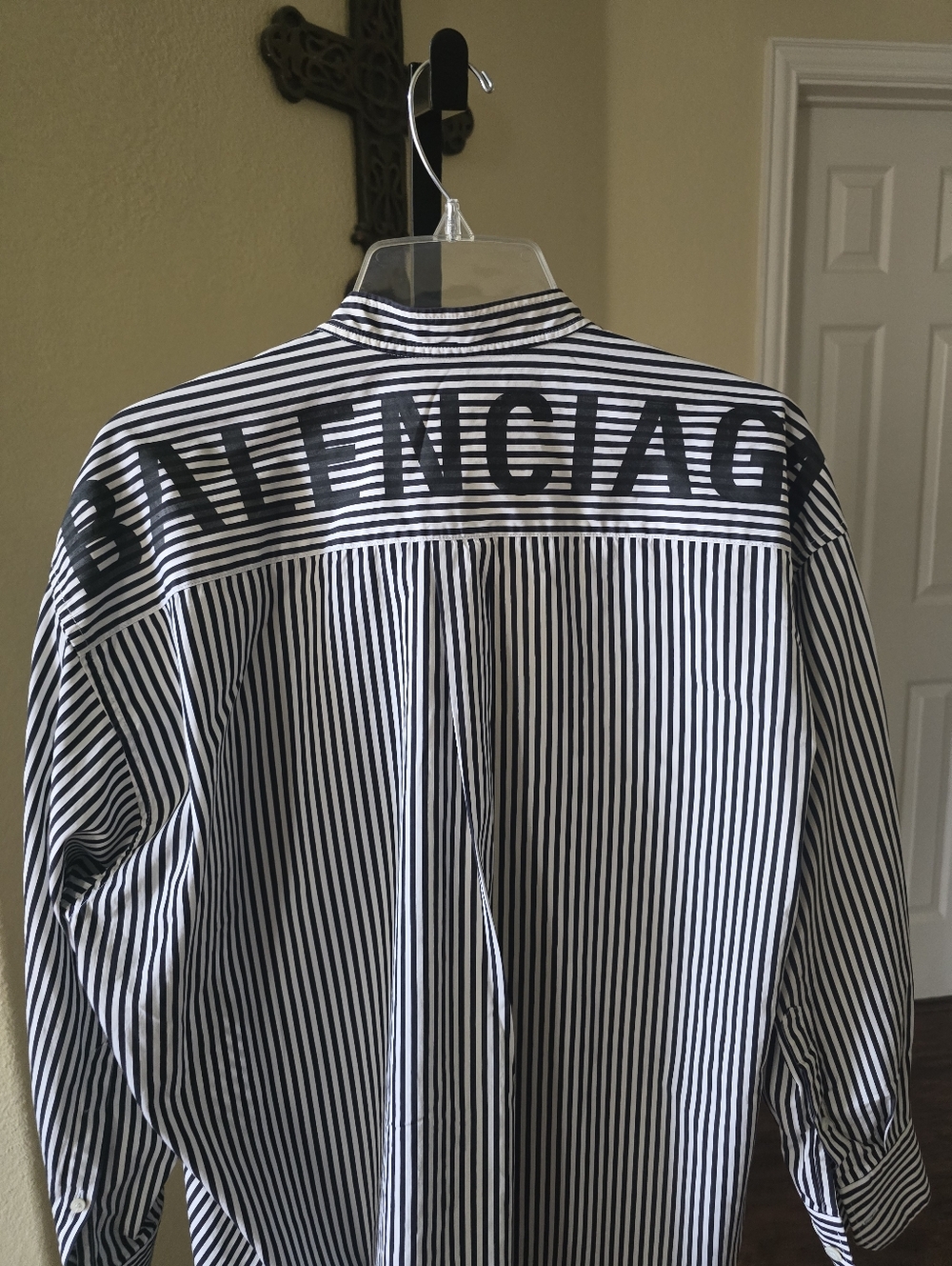Balenciaga Black & White Striped Button-Down Shirt with Back Logo Size 32 - Picture 11 of 16